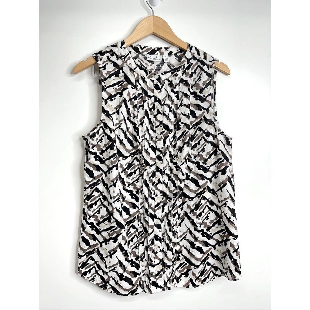 Kim Rogers Sleeveless Shirt 100%‎ Linen Womens Camo Print Size XL